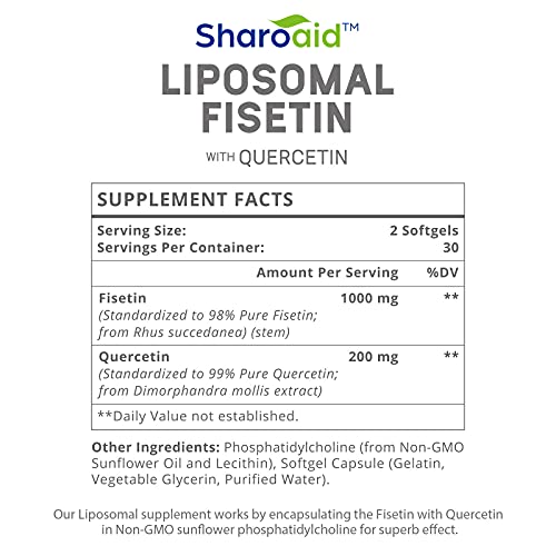 Sharoaid Liposomal Fisetin with Quercetin Supplements 1200 mg per Serving,High Absorpti Sharoaid uk supplements