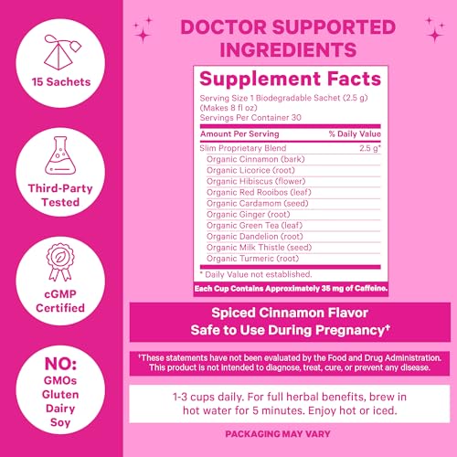 Pink Stork Slim Tea with Organic Dandelion Root, Green Tea, Ginger and Hibiscus for Detox Pink Stork uk supplements