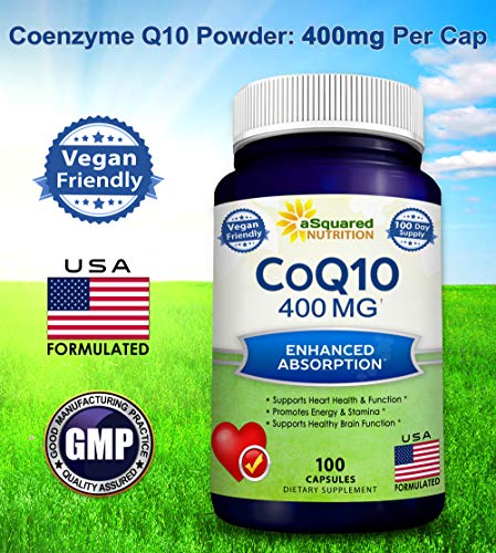 aSquared Nutrition CoQ10 (400mg Max Strength, 100 Veggie Capsules) - High Absorption aSquared Nutrition uk supplements