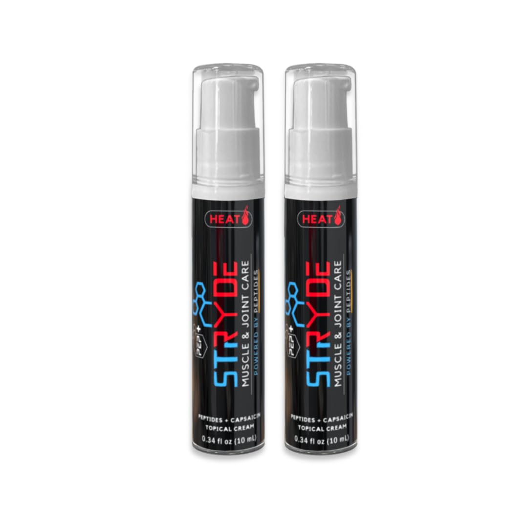 PEP+ STRYDE HEAT - Peptide-Powered Muscle & Joint Care Cream for Pre-Workout Activation - Warming Capsaicin Formula, Fast-Absorbing, Non-Greasy, Travel-Ready 0.34 fl oz (2-Pack, 30-40 Uses per Bottle) PEP+ STRYDE uk supplements