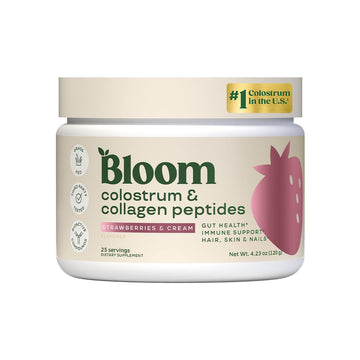 Bloom Nutrition Bovine Colostrum Powder with Vitamin B-12 for Gut Health, Immune Support, Hair Growth & Beauty Supplement | Strawberry, 25 Servings Bloom Nutrition uk supplements