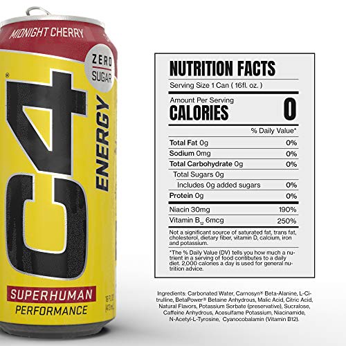 C4 Energy Carbonated Zero Sugar Energy Drink, Pre Workout Drink + Beta Alanine, Midnight Cellucor uk supplements
