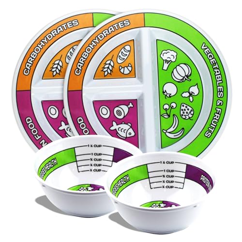 Portion Control Bariatric Plates and Bowls Set of 2 (4pcs Total) - Self-Measuring Plates HeroFiber uk supplements