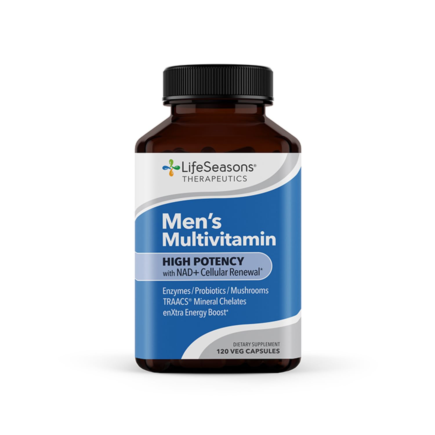 LifeSeasons Men's Multivitamin – High Potency with 21 Vitamins & Minerals, PureWay-C®, NAD+, Active B-Vitamins, TRAACS® Chelates, enXtra® for Energy, Probiotics & Mushrooms – 120 Veg Capsules LifeSeasons uk supplements