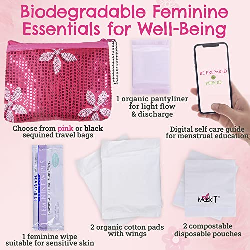 First Period Kit To-go! - Organic Biodegradable Tween Pads & Liner - Period Bags for Teen Girls Be Prepared. Period. uk supplements