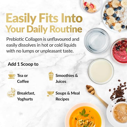 Prebiotic Collagen Powder - 390g Hydrolysed Bovine Collagen Peptides with Prebiotics for Gut Health & Skin Inner Vitality uk supplements