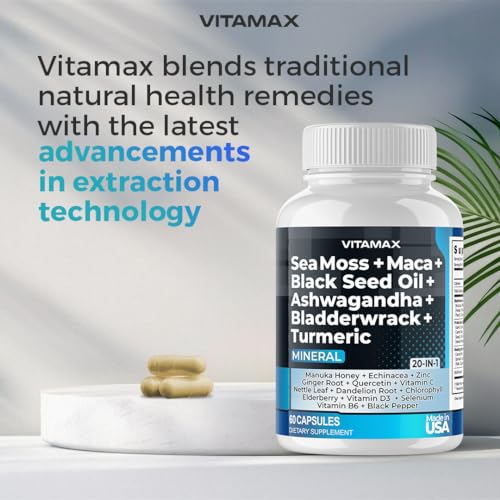 Sea Moss 3000mg Maca 1000mg Black Seed Oil 2000mg Ashwagandha 1000mg Bladderw Vitamax uk supplements