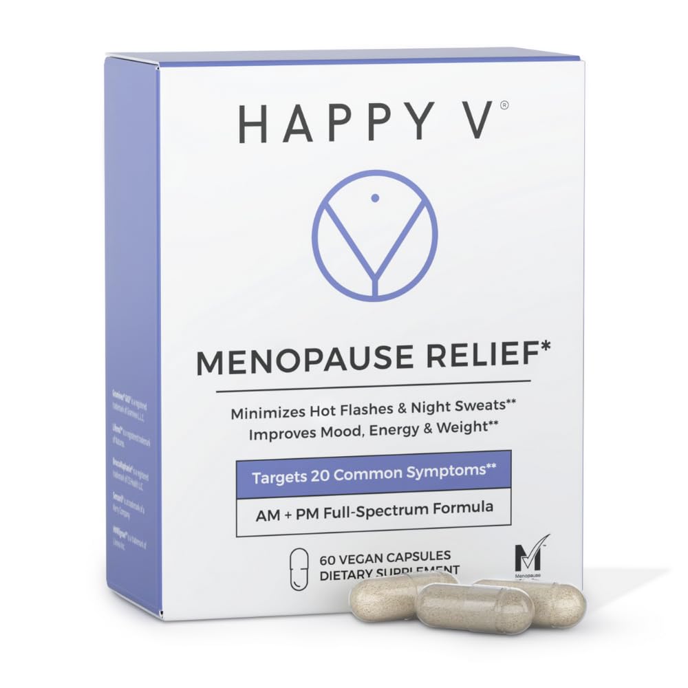 Happy V Menopause Relief Supplement for Women – Hormone Balance, Hot Flash & Night Sweat Support, Mood & Energy Booster, Vaginal Wellness, Perimenopause & Postmenopause Support – 60 Vegan Capsules Happy V uk supplements