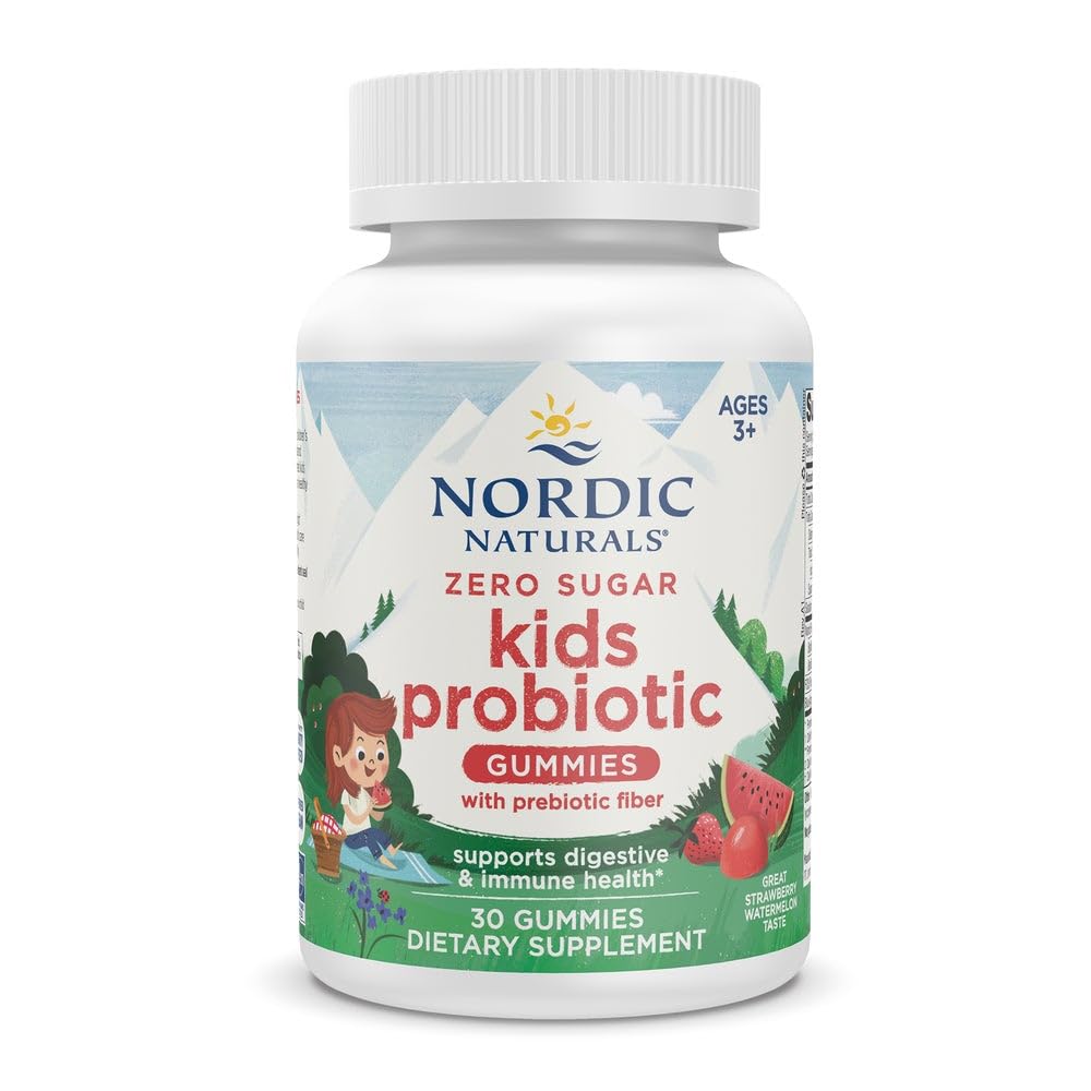 Nordic Naturals Vegan Probiotic Gummies Bundle - Zero Sugar Kids Probiotic Gummies - Strawberry Watermelon Flavor - 30 Gummies, Zero Sugar Probiotic Gummies - Strawberry Watermelon Flavor - 40 Gummies Nordic Naturals uk supplements