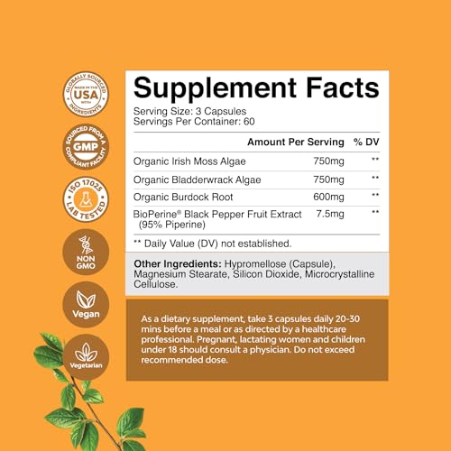 Organic Irish SeaMoss Capsules - Sea Moss and Bladderwrack Capsules with Burdock Natures Craft uk supplements
