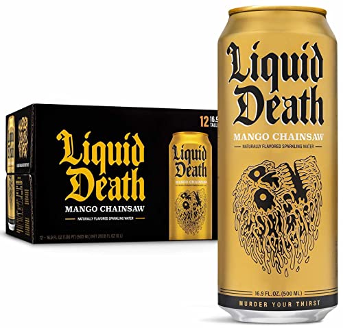 Liquid Death Flavored Sparkling Water with Agave, Mango Chainsaw, 16.9 oz Tallboys Liquid Death uk supplements