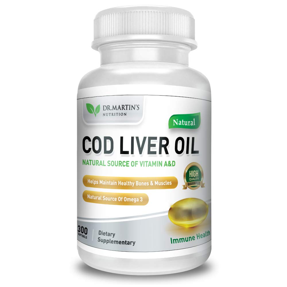 COD Liver Oil | 300 Softgels | Natural Source of Omega 3 Fatty Acids | Triple Strength | Best Immune Health, Healthy Bones & Muscle Dietary Supplement | DR. MARTIN'S NUTRITION uk supplements