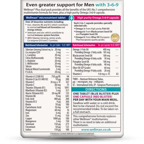 Vitabiotics Ltd Vitabiotics Wellman Plus, 56 Tablets/Capsules Wellman uk supplements