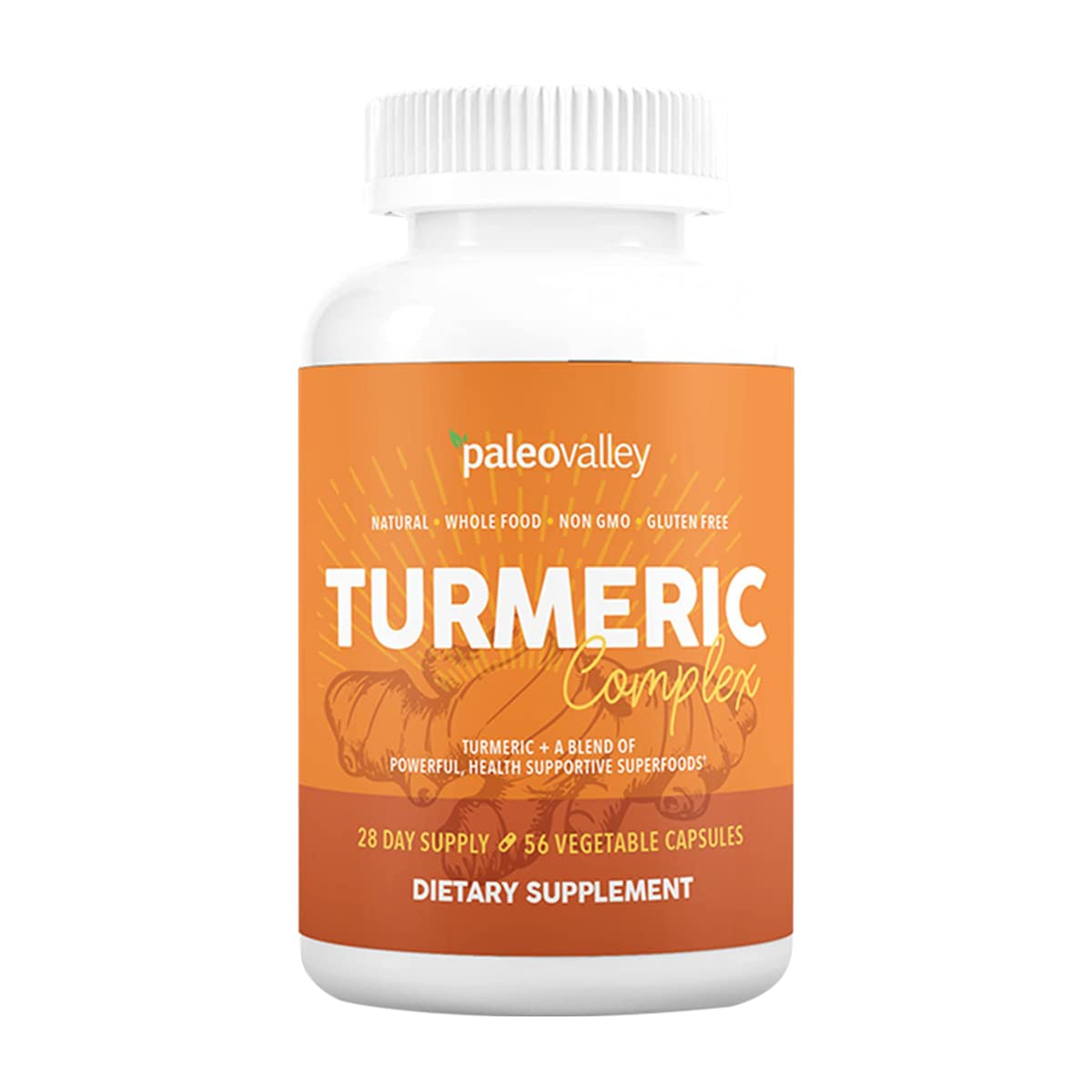 Paleovalley - Organic Turmeric Complex - Full Spectrum Organic Turmeric with Health-Supportive Superfoods - 56 Vegetarian Capsules - Support Joints, Immunity, Brain and Heart Health Paleovalley uk supplements