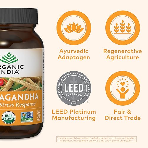 ORGANIC INDIA Ashwagandha Herbal Supplement - Vegan, Gluten-Free, Kosher ORGANIC INDIA uk supplements
