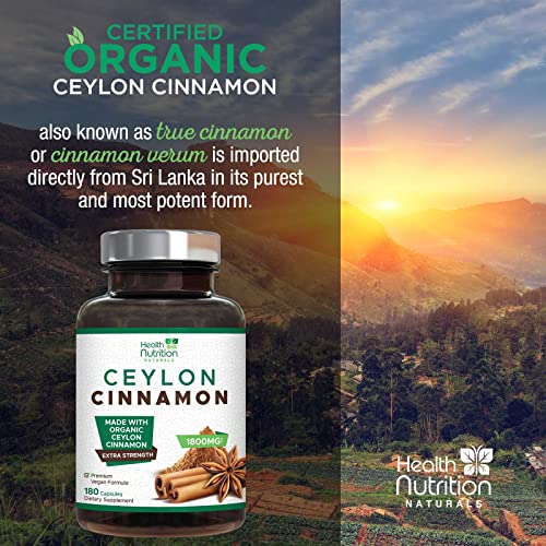 Pure Ceylon Cinnamon Capsules - Certified Organic Cinnamon Pills, Non-GMO, Dairy & Gluten Health Nutrition Naturals uk supplements