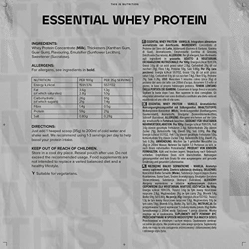 Bulk Essential Whey Protein Powder Shake, Vanilla, 1kg Bulk uk supplements