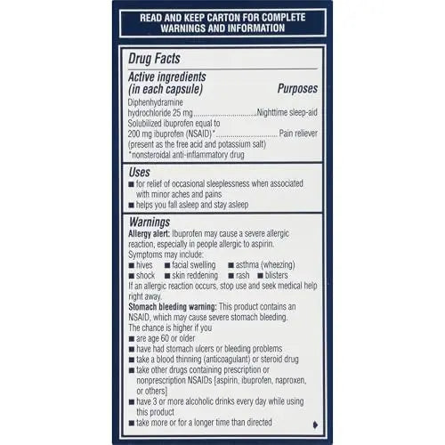 Advil PM Liqui-Gels Pain Reliever and Nighttime Sleep Aid, Pain Medicine with Ibuprofen for Pain Relief and Diphenhydramine HCL for a Sleep Aid - 40 Liquid Filled Capsules - Back to College Advil uk supplements
