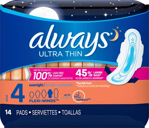 Always Ultra Thin Size 4 Overnight Pads With Wings Unscented, 14 Count (3700030165) Always uk supplements
