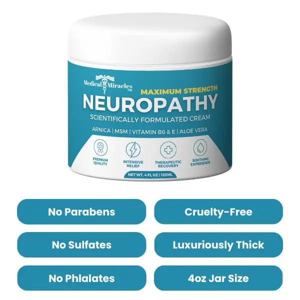 Medical Miracles Neuropathy Cream | Nerve Therapy Max-Potency Relief Cream for Feet, Hands, Legs, and Toes - Enriched with Arnica, Vitamin B6, Aloe Vera, MSM - Crafted for Exceptional Relief 4oz Medical Miracles uk supplements