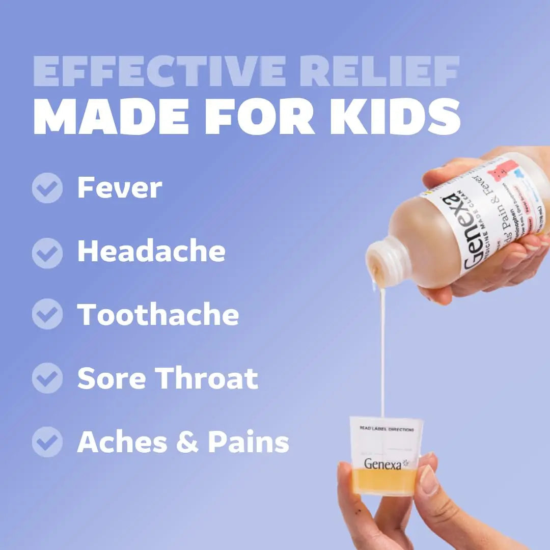 Genexa Children's Clean Acetaminophen | Pediatrician Preferred Ingredients | Pain & Fever Reducer for Kids | Dye Free, 0% Artificial Additives | Ages 2-11, Delicious Organic Blueberry Liquid, 4 fl oz Genexa uk supplements
