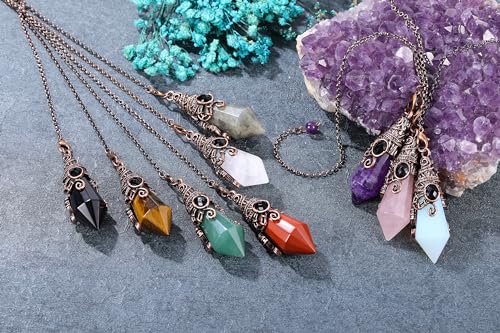 PESOENTH Crystal Pendulum Dowsing Divination Scrying Pendulum with Bronze Wrap Tiger Eye Healing PESOENTH uk supplements