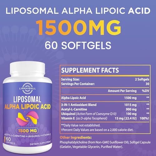 Liposomal Alpha Lipoic Acid 1500mg - with Acetyl-L-Carnitine 900mg & Ubiquinol 100mg lipmaxmall uk supplements