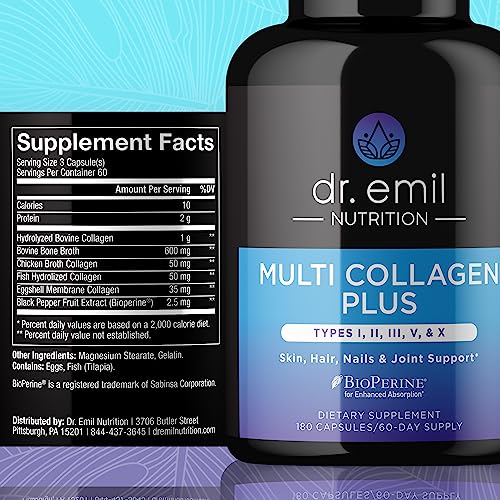 DR EMIL NUTRITION Multi Collagen Pills - 180 Capsules - Collagen Supplements to Support DR EMIL NUTRITION uk supplements
