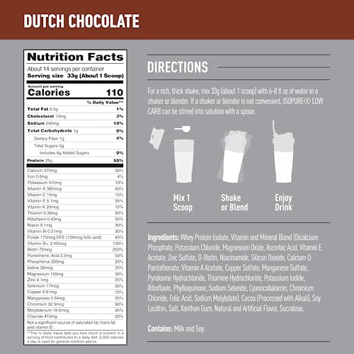 Isopure Dutch Chocolate Whey Isolate Protein Powder with Vitamin C & Zinc for Immune Isopure uk supplements