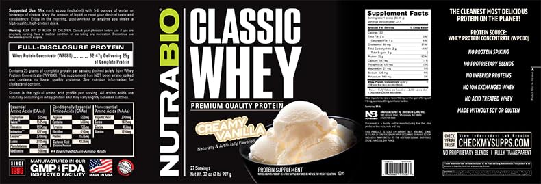 NutraBio Classic Whey Protein Powder- 25G of Protein Per Scoop - Full-Spectrum Amino NutraBio uk supplements