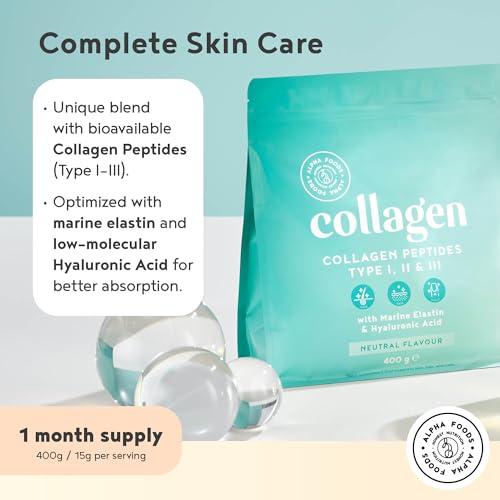 Collagen Powder with Hyaluronic Acid 400g - Collagen Peptides Supplement + Amino Acids Alpha Foods uk supplements