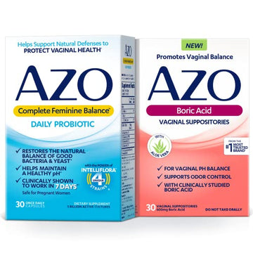 AZO Boric Acid Vaginal Suppositories (30 Count) + Complete Feminine Balance Daily Probiotics for Women AZO uk supplements