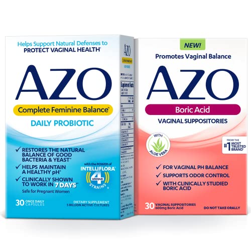 AZO Boric Acid Vaginal Suppositories (30 Count) + Complete Feminine Balance Daily Probiotics for Women AZO uk supplements