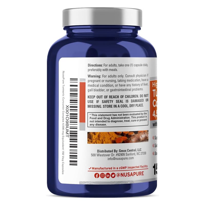 NusaPure Turmeric Curcumin Complex 4,500mg per caps, 150 caps, Non-GMO, Gluten-Free, & Bioperine NusaPure uk supplements