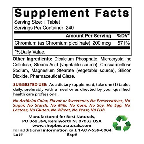Best Naturals Chromium Picolinate Tablet, 200 mcg, 240 Count Best Naturals uk supplements