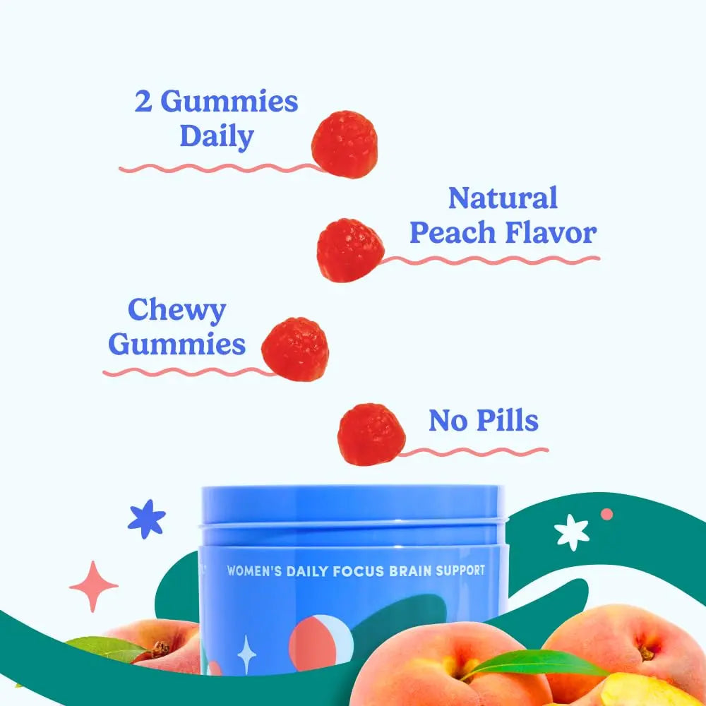 FIRST DAY Women’s Brain Gummies for Focus, Memory & Clarity | Cognizin® Citicoline + Phosphatidylserine | Natural Sustained Energy, Peach Flavor FIRST DAY uk supplements