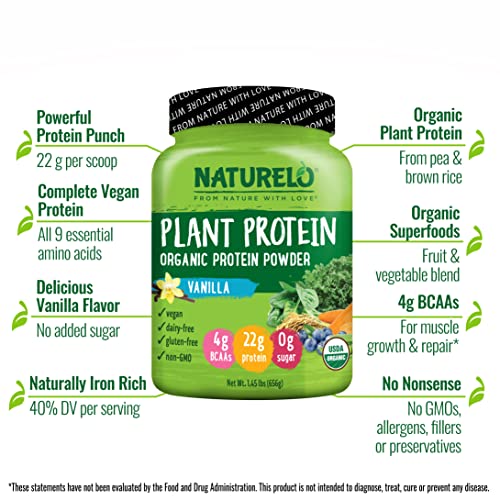 NATURELO Plant Protein Powder, Vanilla, 22g Protein - Non-GMO, 20 Ser NATURELO uk supplements