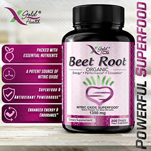 Organic Beet Root Powder 1350mg 200 Veggie caps Superfood Nitric Oxide Strongest X Gold Health uk supplements