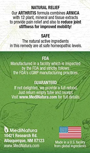 MediNatura T-Relief Extra Strength Arthritis Pain Reliever Arnica +12 Natural Medicines for Joint Soreness Stiffness Aches, Quick Dissolving Pain Relief for Women & Men - 100 Tablets (Pack of 3) MediNatura uk supplements