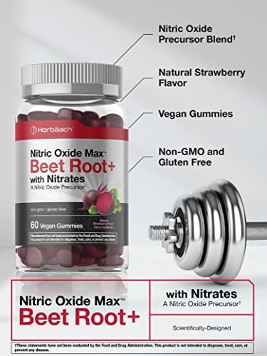 Nitric Oxide Beet Root Gummies | 60 Count | with Nitrates | Natural Strawberry Flavor Horbäach uk supplements