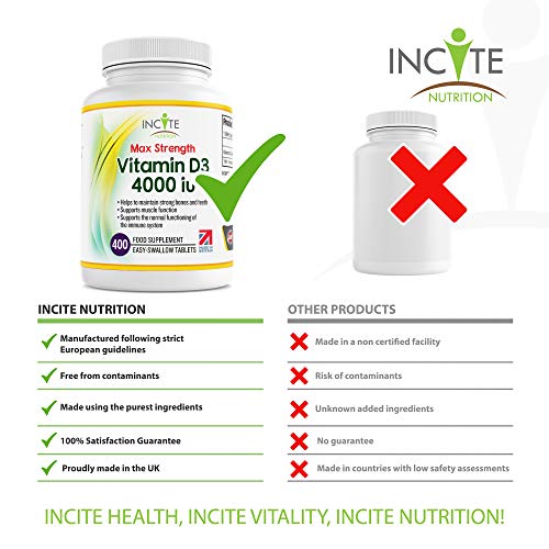 Vitamin D3 4000 iu - Vitamin D Tablets - 1 Year Supply Tablets - Vegetarian - Vitamin D Incite Nutrition uk supplements