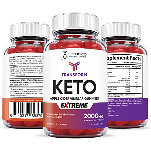 Transform Keto ACV Gummies Extreme Formula 2000MG Vegan Non GMO with Pomegranate Justified Laboratories uk supplements