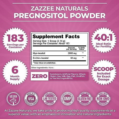 Zazzee PREGNOSITOL Powder, 183 Servings, 6 Month Supply, Premium Myo-Inositol Zazzee uk supplements