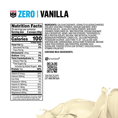 Muscle Milk ZERO, 100 Calorie Protein Powder, Vanilla, 15g Protein, 1.65 Pound, 25 Servings Muscle Milk uk supplements