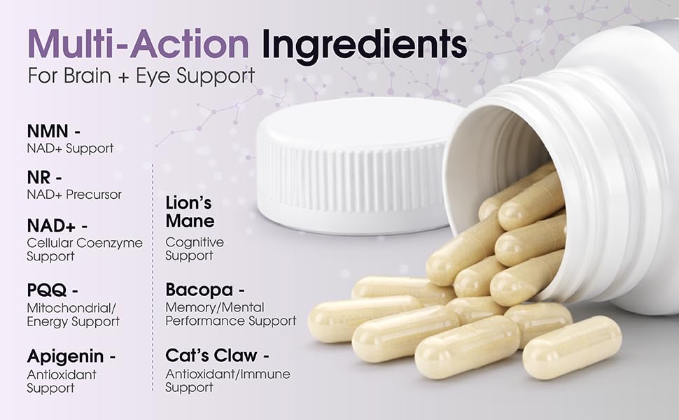 1LifeScience Cognition & Vision Support Supplement – NMN, Lion’s Mane, Cat’s Claw, Apigenin, PQQ & Lutein – NAD+ Support Formula – cGMP Made in USA – 60 Caps 1LifeScience uk supplements
