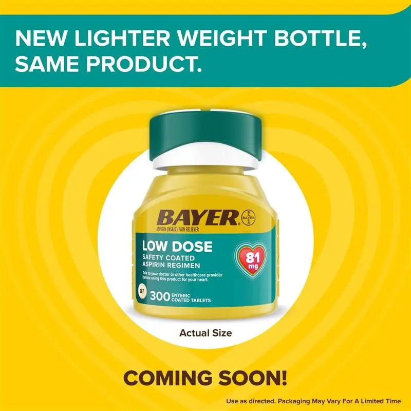 Bayer Aspirin Low Dose 81 mg, Enteric Coated Tablets, Doctor Recommended, Secondary Prevention of Cardiovascular Disease, 300 Safety Coated Tablets (Packaging may vary) Bayer uk supplements