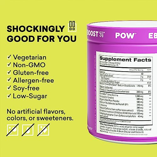 EBOOST POW Natural Pre Workout Powder - 20 Servings - Berry Melon Fizz - Pre Workout EBOOST uk supplements
