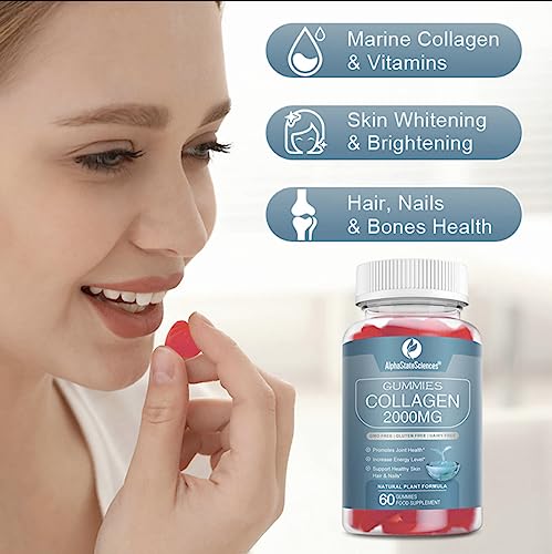 **New**Advanced Collagen Gummies 2000mg - Promote Skin Elasticity, Hair Growth, and Joint Health - Delicious Berry AlphaStateSciences uk supplements