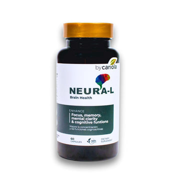 BY CARIOLA Neural-L Natural Brain Support Supplement 60 Caps - Mental Support – Memory Booster - Concentration - Natural Formula - Ashwagandha - L-Tyrosine - L-Theanine BY CARIOLA uk supplements