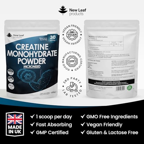 Creatine Monohydrate Powder 100% Pure Micronized Creatine - 150g Increased Absorption NEW LEAF PRODUCTS uk supplements